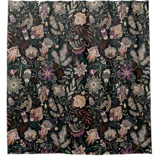 Rideaux De Douche Motif floral paisley vintage foncé, art folkloriqu