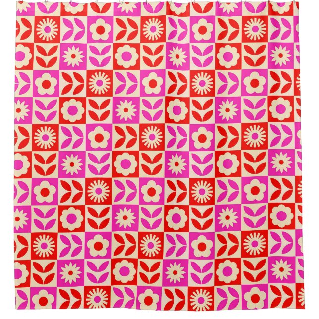 Rideaux De Douche Motif floral rétro vibrant (Devant)