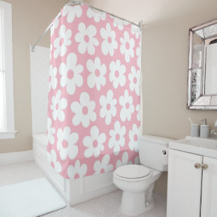 Rideaux De Douche Motif floral rose et blanc rétro