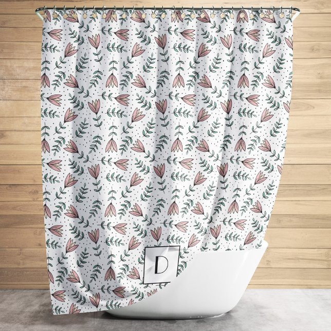 Rideaux De Douche Motif floral rose monogramme élégant (Elegant Monogram Pink Floral Pattern Shower Curtain)