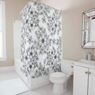 Rideaux De Douche Motif floral sans couture en art linéaire minimali