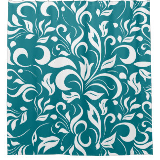 Rideaux De Douche Motif floral sarcelle et blanc