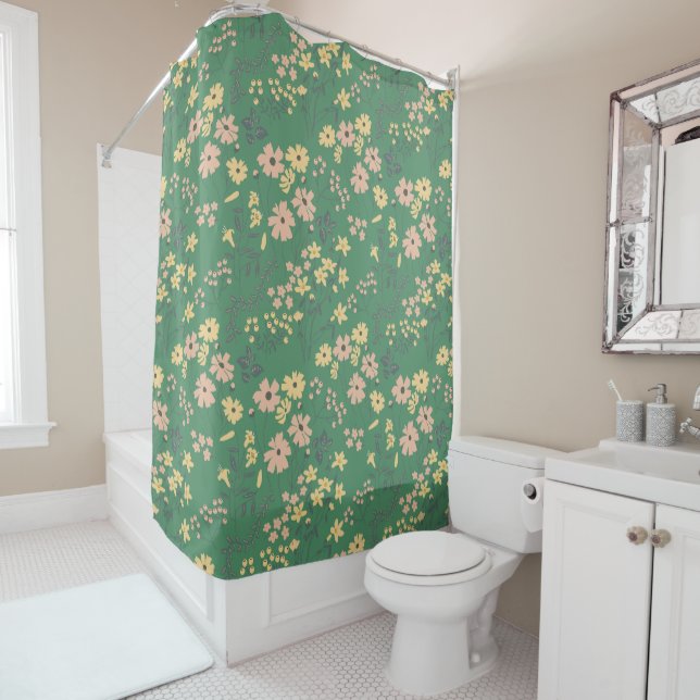 Rideaux De Douche Motif floral vert Boho moderne (En situation)