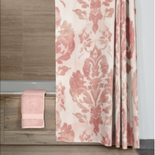 Rideaux De Douche Motif Floral Vintage Aquarelle Damassé Rose