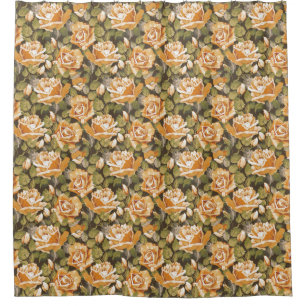 Rideaux De Douche Motif floral vintage des roses jaunes