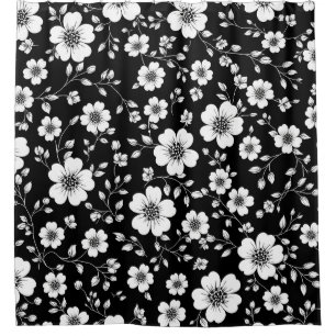 Rideaux De Douche Motif floral vintage noir et blanc sans couture (1