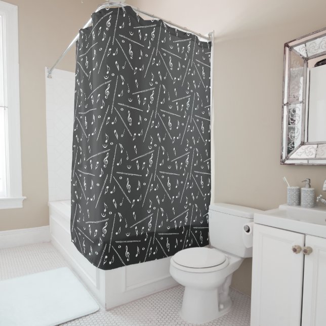 Rideaux De Douche Motif Flute Music Note (En situation)