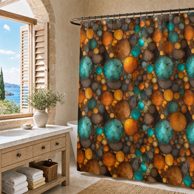 Rideaux De Douche Motif fractal abstrait turquoise marron (Créateur téléchargé)
