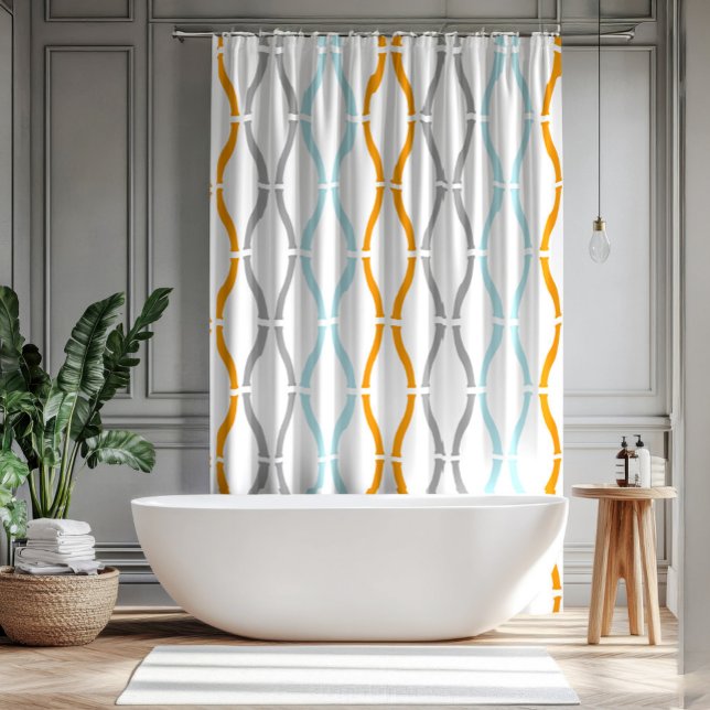 Rideaux De Douche Motif funky à rayures bleues, grises et orange (Créateur téléchargé)
