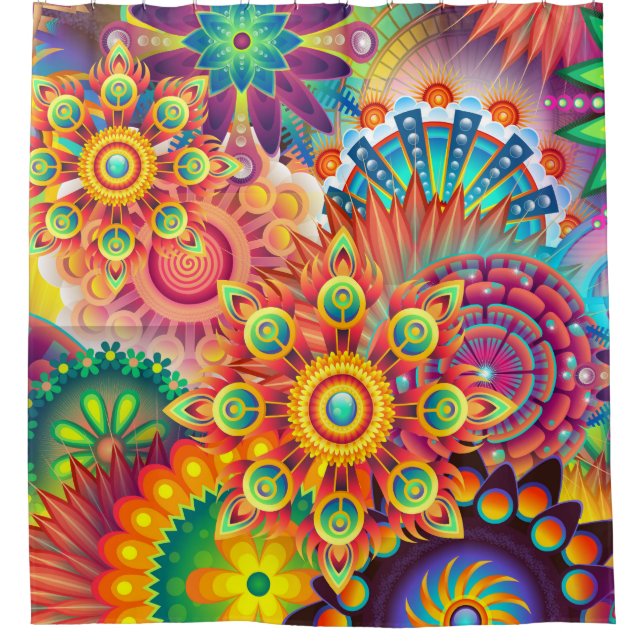 Rideaux De Douche Motif funky rétro Abstrait Bohème (Devant)