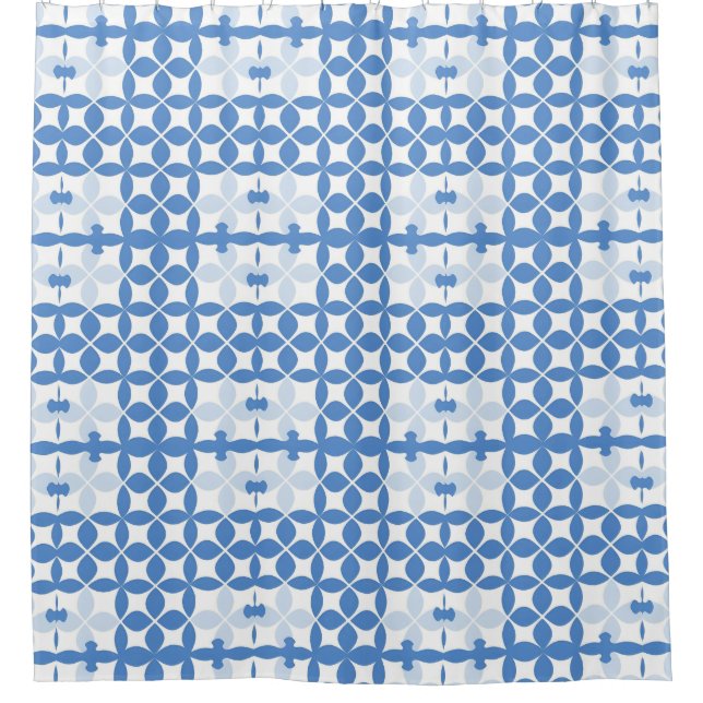 Rideaux De Douche Motif géométrique abstrait bleu et blanc (Devant)