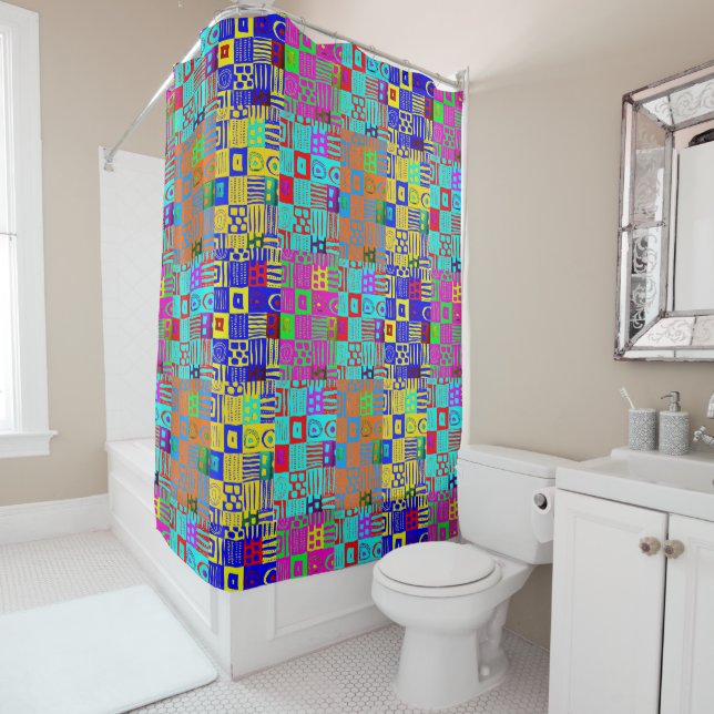 Rideaux De Douche Motif géométrique afrocentrique multicolore  (En situation)