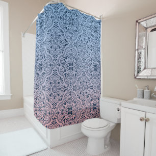 Rideaux De Douche Motif géométrique bleu foncé sur rose et bleu