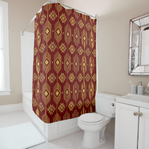 Rideaux De Douche Motif géométrique de l'ikat ethnique rouge et or