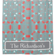 Motif géométrique élégant Corail Turquoise Gris 
