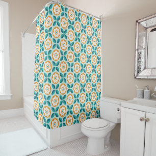 Rideaux De Douche Motif géométrique floral sarcelle aqua orange rétr