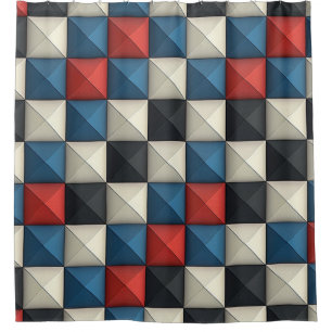 Rideaux De Douche Motif géométrique pyramidal 3D – Rouge, Bleu & Crè