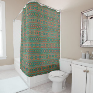 Rideaux De Douche Motif géométrique Turquoise en cuivre du sud-ouest