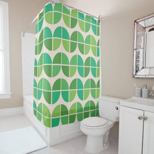 Rideaux De Douche Motif géométrique vert du milieu du siècle (En situation)