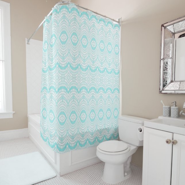 Rideaux De Douche Motif géométrique Wavy Aqua (En situation)