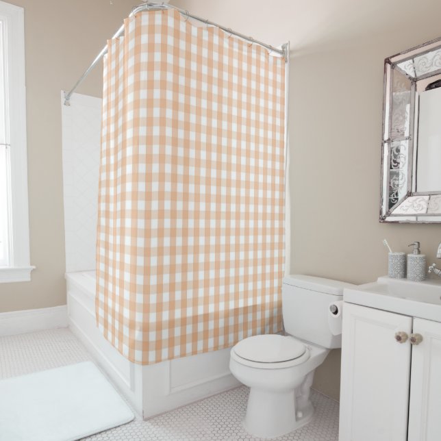 Rideaux De Douche Motif Gingham Pastel Orange Maison de Campagne Mod (En situation)
