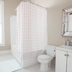 Rideaux De Douche Motif Gingham Pastel Rose Moderne de Ferme