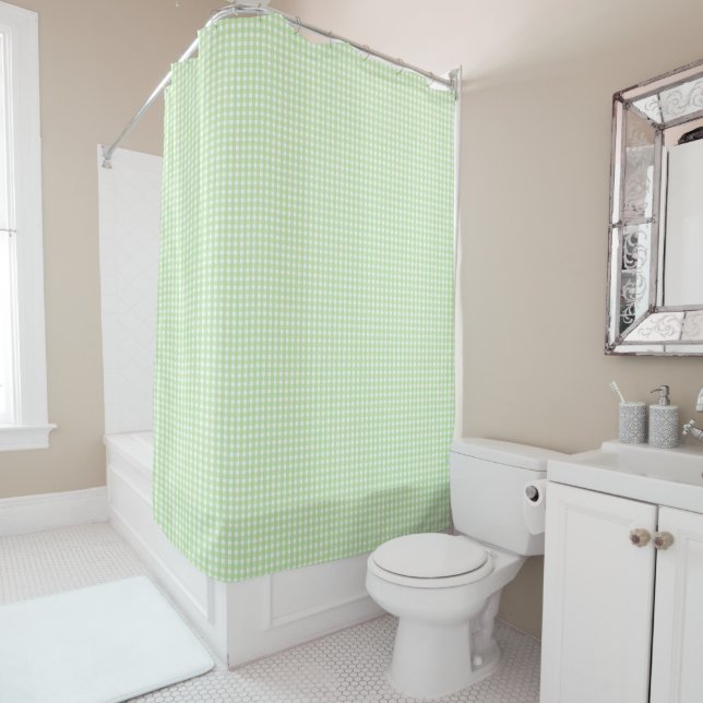 Rideaux De Douche Motif Gingham Vert Pastel (En situation)