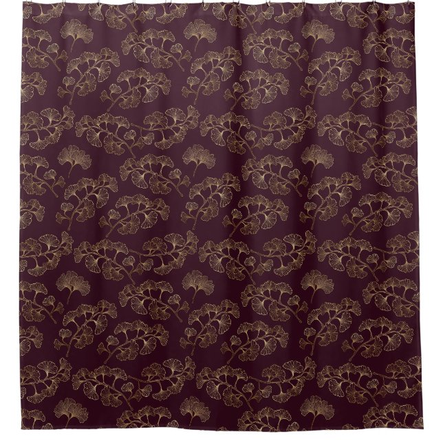 Rideaux De Douche Motif Ginkgo Bourgogne Moderne (Devant)