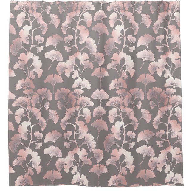 Rideaux De Douche Motif Ginkgo Rose Noir Chic (Devant)