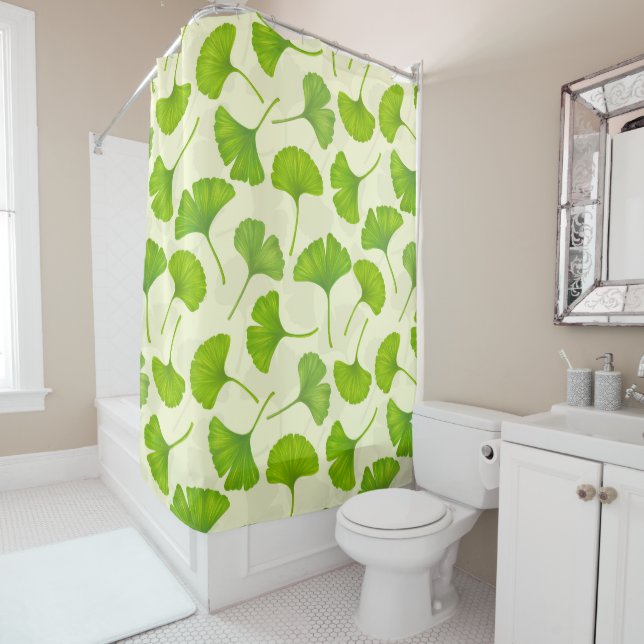 Rideaux De Douche Motif Ginkgo sur blanc (En situation)