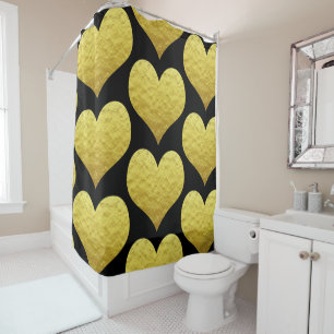 Rideaux De Douche Motif Gold Coeur Cute Noir Couleur personnalisée