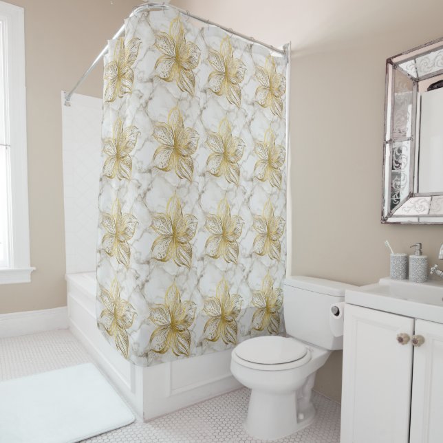 Rideaux De Douche Motif Gold Flowers #4 (En situation)