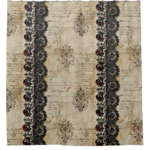 Rideaux De Douche Motif gothique en dentelle rubis victorien (5)
