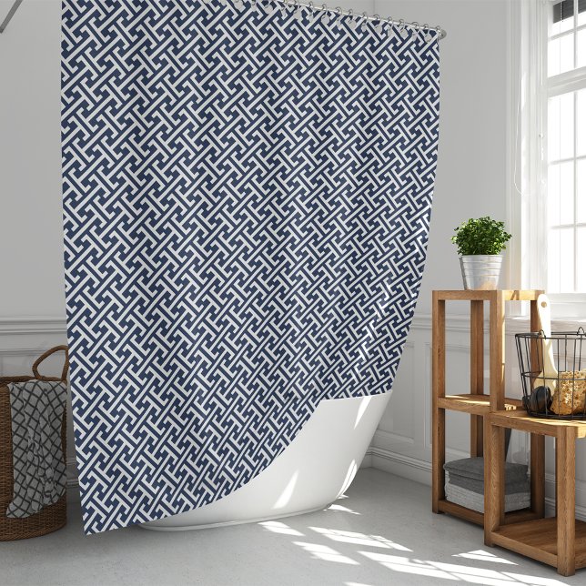 Rideaux De Douche Motif grec de la Marine et de la Preppy blanche (Créateur téléchargé)