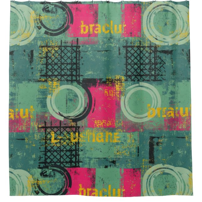 Rideaux De Douche Motif Grunge Abstrait avec Formes Géométriques (Devant)