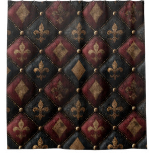 Rideaux De Douche Motif Harlequin Fleur-de-Lis Touffeté Médiéval (1)