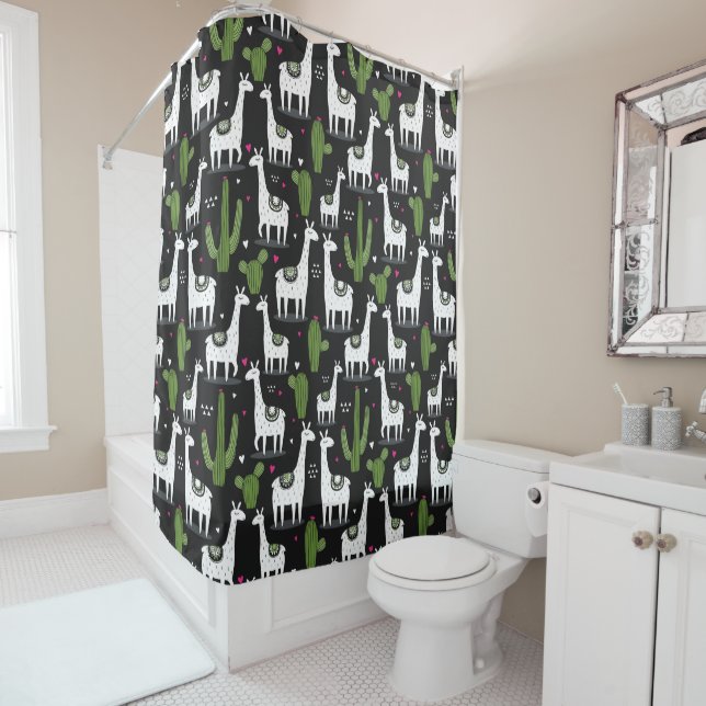 Rideaux De Douche Motif heureux de lama (En situation)