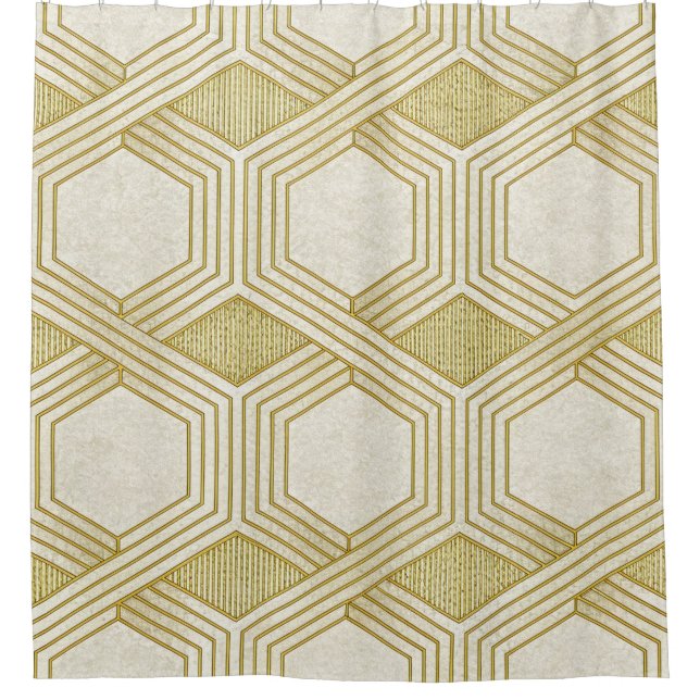 Rideaux De Douche Motif Hexagone Or Luxueux - Texture Marbre (Devant)