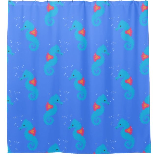 Rideaux De Douche Motif Hippocampe Bleu (Devant)