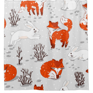 Rideaux De Douche Motif hivernal sans soudure avec de mignons renard
