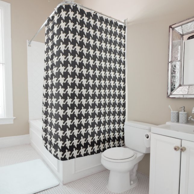 Rideaux De Douche Motif Houndstooth Noir Blanc (En situation)