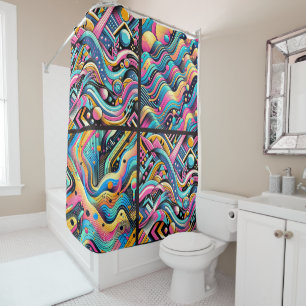 Rideaux De Douche Motif imprimé abstrait néon coloré des années 90