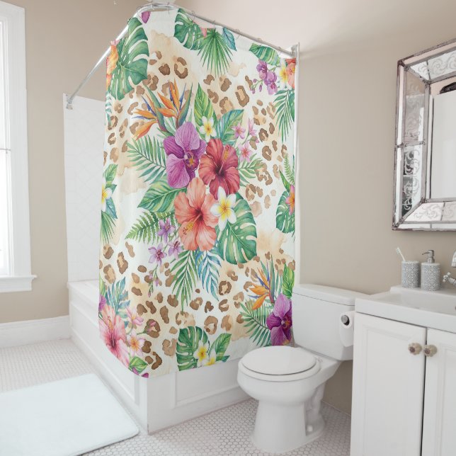 Rideaux De Douche Motif imprimé léopard floral tropical (En situation)