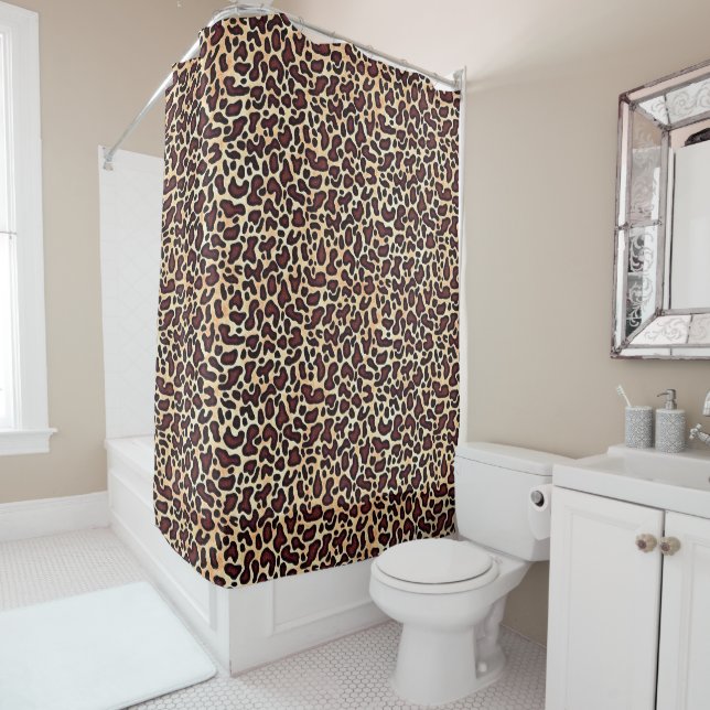 Rideaux De Douche Motif imprimé léopard marron noir bronzé gras - (En situation)