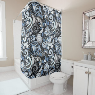 Rideaux De Douche Motif imprimé paisley blanc et bleu
