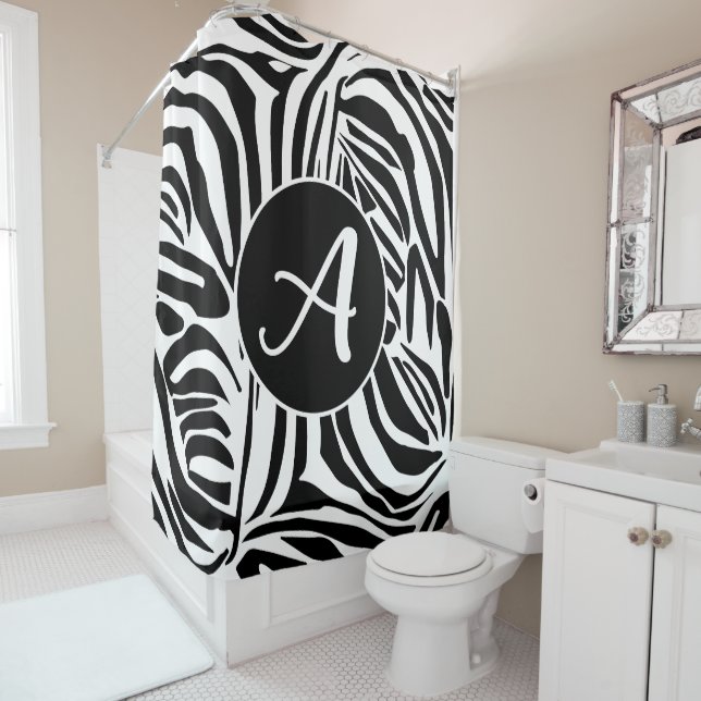 Rideaux De Douche Motif Imprimé Zèbre Noir et Blanc Audacieux (En situation)