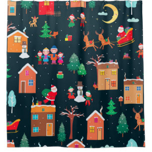 Rideaux De Douche Motif incomparable de Noël heureux dans une villa