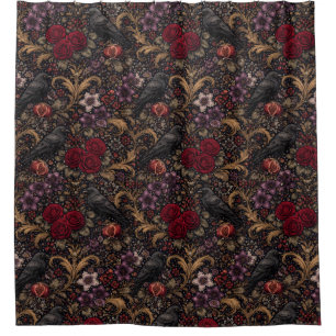 Rideaux De Douche Motif inspiré de William Morris, corbeaux gothique