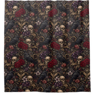 Rideaux De Douche Motif inspiré de William Morris crânes gothiques