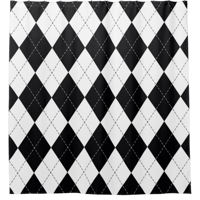 Rideaux De Douche motif Jacquard sans couture en noir et blanc. Géom (Devant)